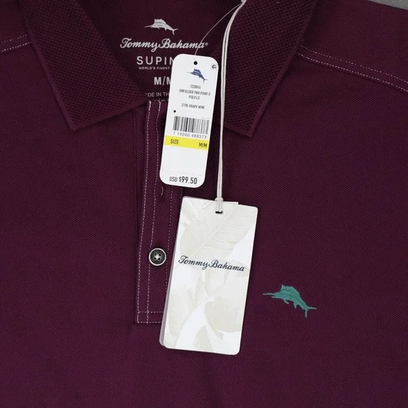 Tommy Bahama Polo Shirt Emfielder‎ Pique Embroidered Dark Purple LS Medium M